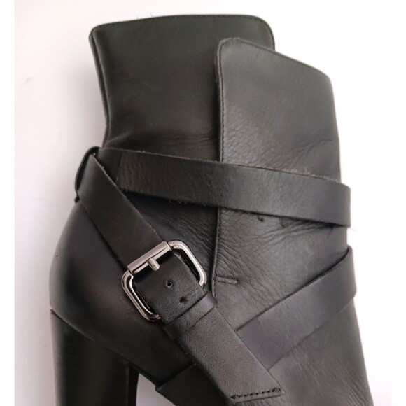 Animale Brazil Blk Leather Platform Ankle Boot Harness Strap High Block Heel  37 - Picture 2 of 13